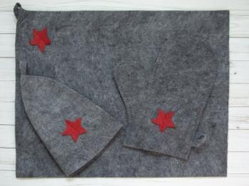 Набор для бани Мужской звезда (щапка/рукавица/коврик) серый п/эфирн войлок НМ